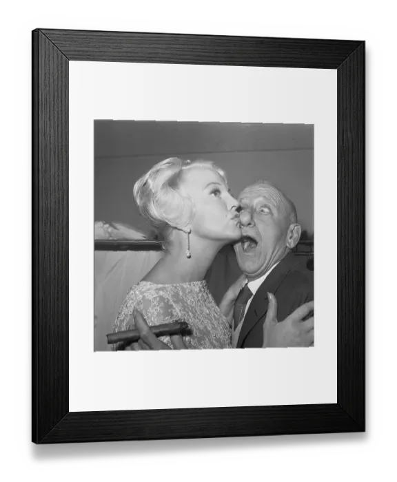 Framed Print : Peggy Lee Kissing Jimmy Durante on Nose Framed Print : Peggy Lee Kissing Jimmy Durante on Nose