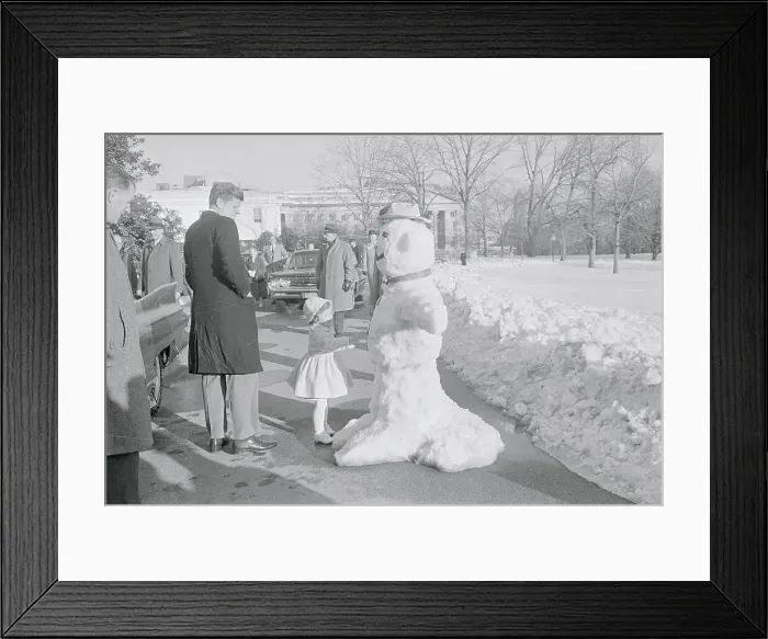 Framed Print : John F Kennedy and Daughter Caroline Admiring Snowman Framed Print : John F Kennedy and Daughter Caroline Admiring Snowman