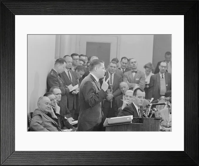 Framed Print : Robert McNamara Giving News Conference Framed Print : Robert McNamara Giving News Conference