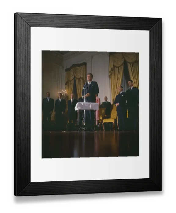 Framed Print : President Kennedy Giving Speech Before Cabinet Members Framed Print : President Kennedy Giving Speech Before Cabinet Members