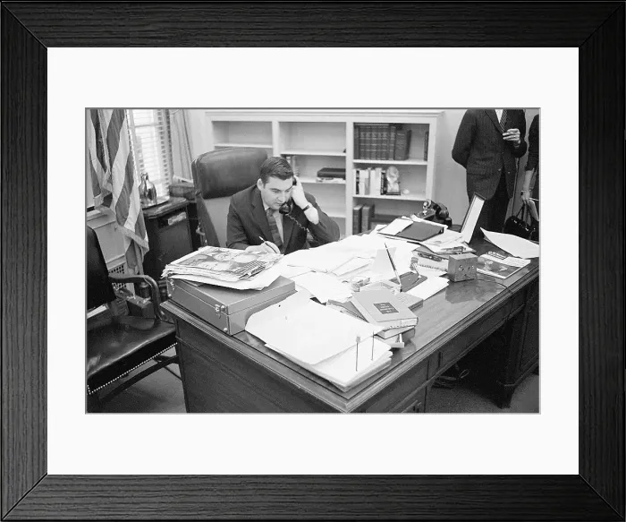 Framed Print : Pierre Salinger at White House Desk Framed Print : Pierre Salinger at White House Desk