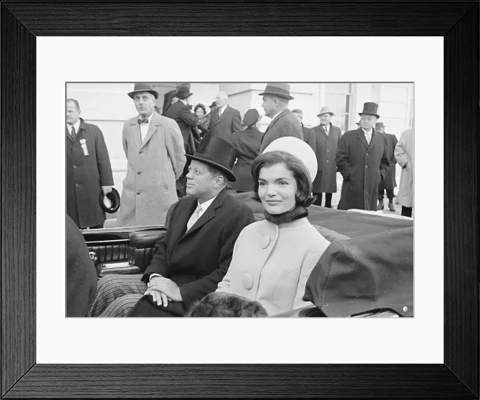 Framed Print : President Kennedy Seated in Car with Wife