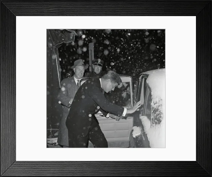 Framed Print : President-Elect Kennedy Entering Car in Snowfall Framed Print : President-Elect Kennedy Entering Car in Snowfall
