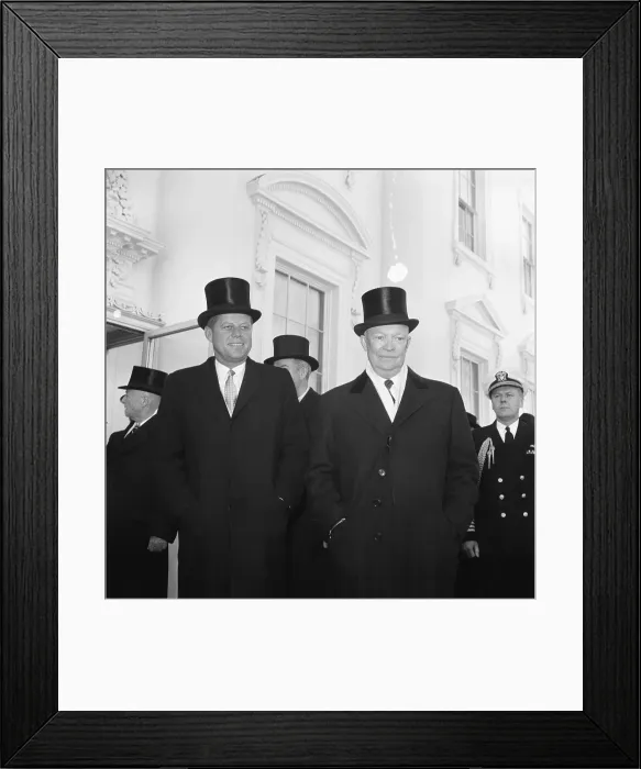 Framed Print : Kennedy and Eisenhower Wearing High Hats Framed Print : Kennedy and Eisenhower Wearing High Hats