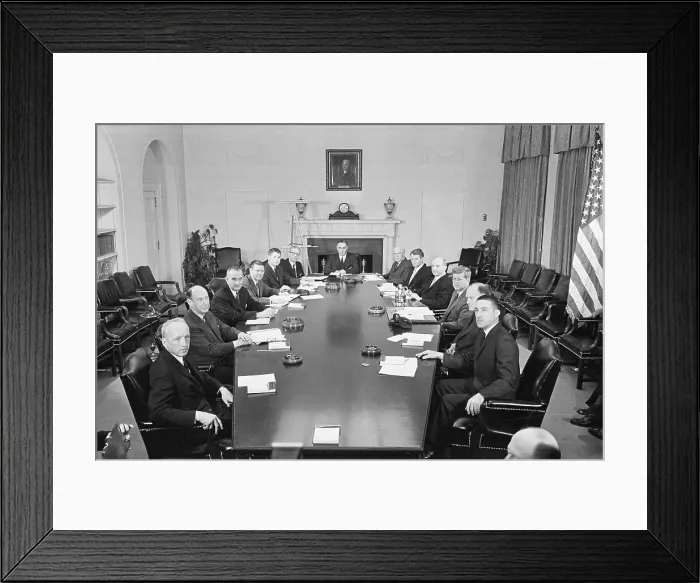 Framed Print : President John F. Kennedy poses with his cabinet at the White House Framed Print : President John F. Kennedy poses with his cabinet at the White House