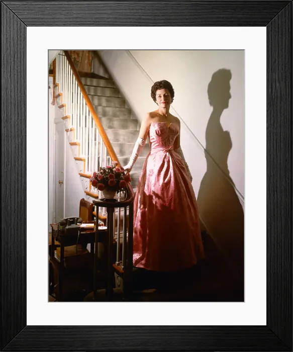 Framed Print : Lady Bird Johnson Posing on Staircase Framed Print : Lady Bird Johnson Posing on Staircase