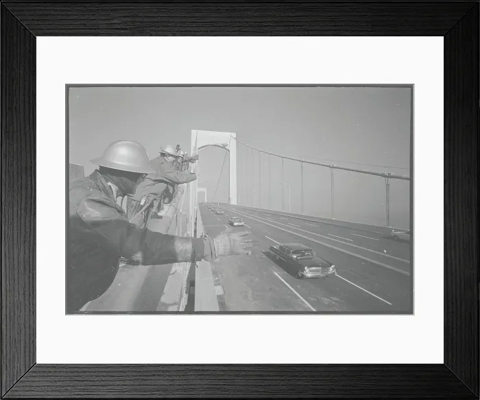 Framed Print : Hard Hat Workers Waving to Motorists from Throgs Neck Bridge Framed Print : Hard Hat Workers Waving to Motorists from Throgs Neck Bridge