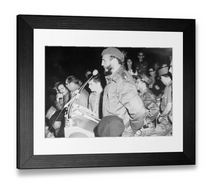 Framed Print : Fidel Castro Standing at Microphoned Podium