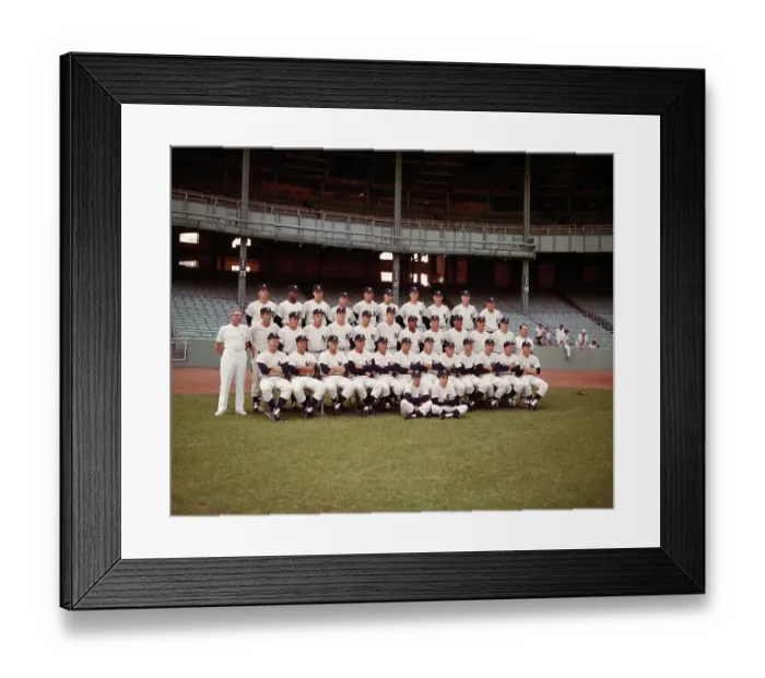 Framed Print : Baseball Teammates Posing on Field Framed Print : Baseball Teammates Posing on Field