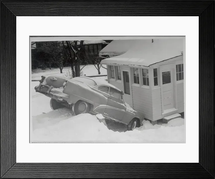 Framed Print : Car Slamming into House Framed Print : Car Slamming into House