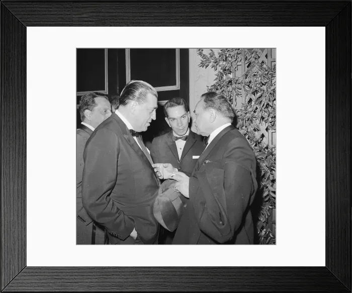 Framed Print : Edward G Robinson Talking with Jacques Gelman and Cantinflas