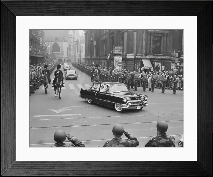 Framed Print : Queen Fabiola Waving from Automobile Framed Print : Queen Fabiola Waving from Automobile