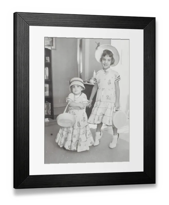 Framed Print : Girls Modeling Their Mother's Clothes Framed Print : Girls Modeling Their Mother's Clothes