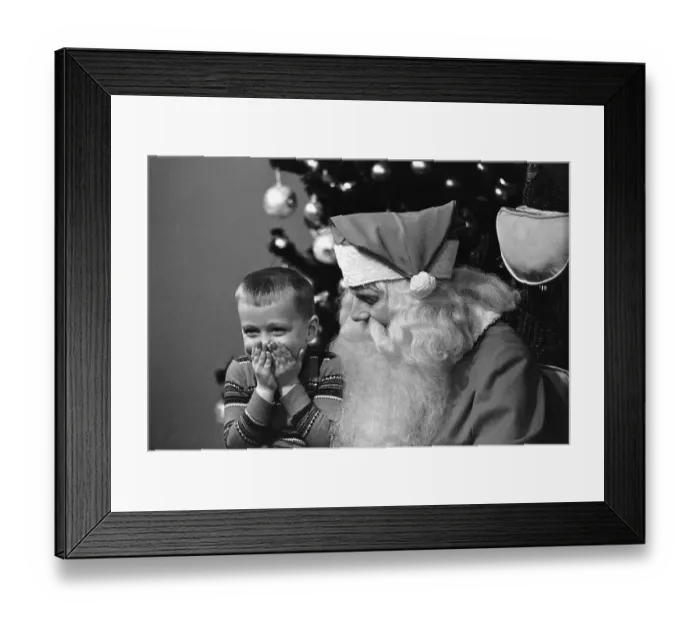 Framed Print : Boy Giggles While Seated on Santa's Lap