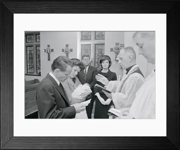 Framed Print : John and Jackie Kennedy Watching Christening of John Jr Framed Print : John and Jackie Kennedy Watching Christening of John Jr
