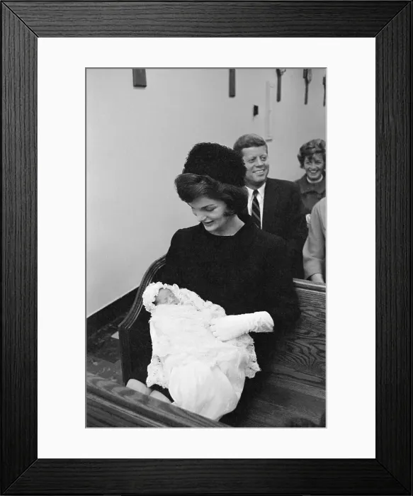 Framed Print : Jackie Kennedy Holding John Jr Wearing Baptismal Gown