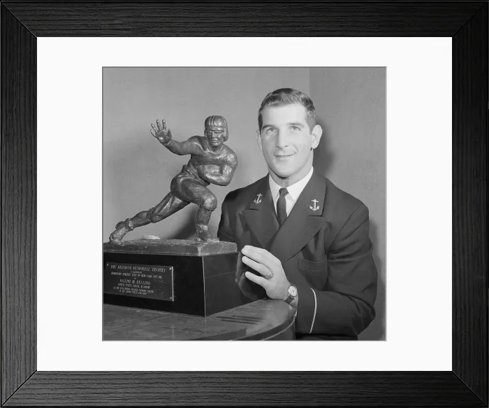 Framed Print : Joe Bellino Posing with Heisman Trophy Framed Print : Joe Bellino Posing with Heisman Trophy