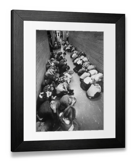 Framed Print : Children Practicing Emergency Measures in School Hallway Framed Print : Children Practicing Emergency Measures in School Hallway