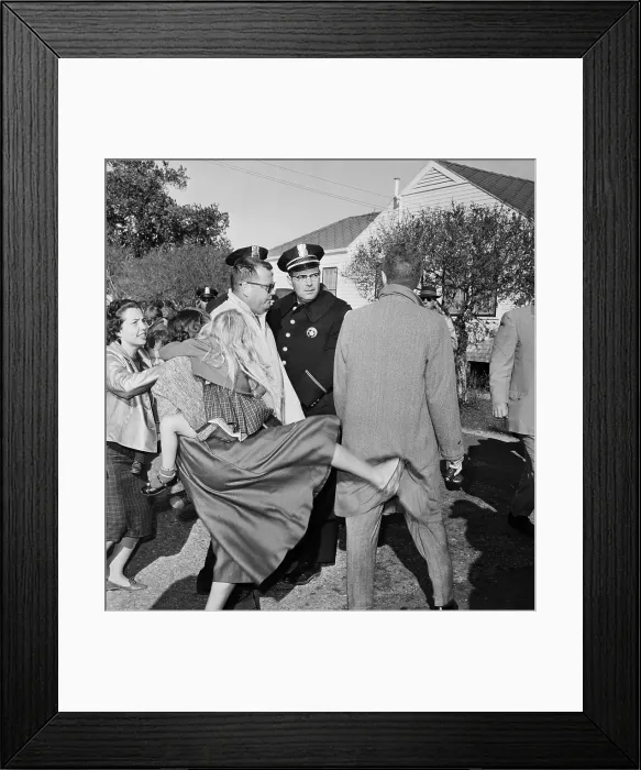 Framed Print : Woman Kicks Man at Desegregation Protest Framed Print : Woman Kicks Man at Desegregation Protest