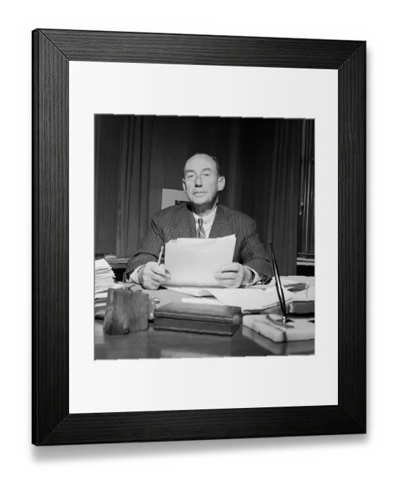 Framed Print : Portrait of Adlai Stevenson Standing and Holding His Eyeglasses