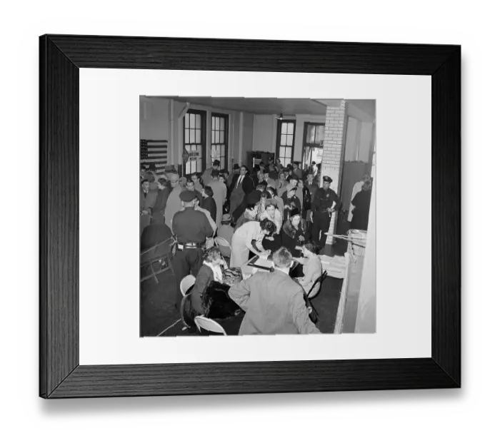 Framed Print : Voting Officials Assisting Voters at Polling Place Framed Print : Voting Officials Assisting Voters at Polling Place