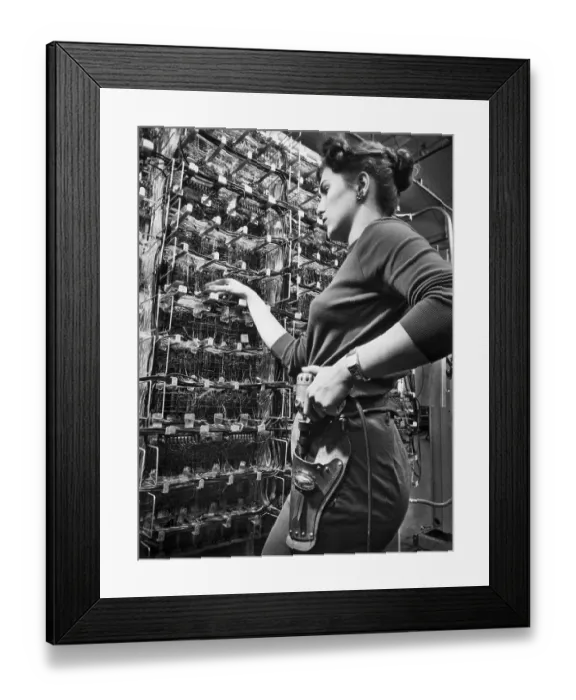 Framed Print : Woman Working on an Early Computer Framed Print : Woman Working on an Early Computer