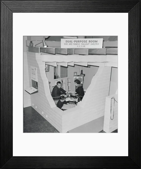 Framed Print : People Inside a Family Fallout Shelter Framed Print : People Inside a Family Fallout Shelter