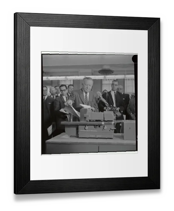 Framed Print : Postmaster Demonstrating New Speed Mail Framed Print : Postmaster Demonstrating New Speed Mail