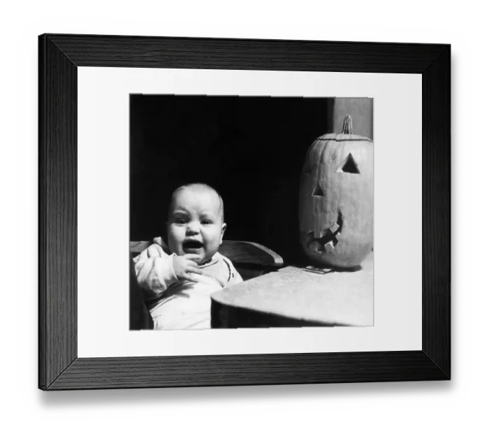 Framed Print : Baby Frightened by Pumpkin Framed Print : Baby Frightened by Pumpkin
