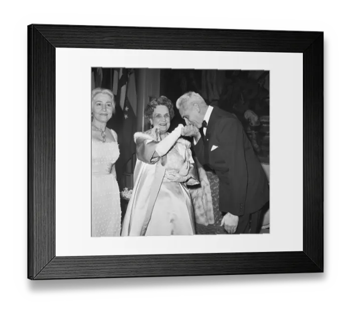 Framed Print : Armand Berard Kissing Hand of Perle Mesta Framed Print : Armand Berard Kissing Hand of Perle Mesta
