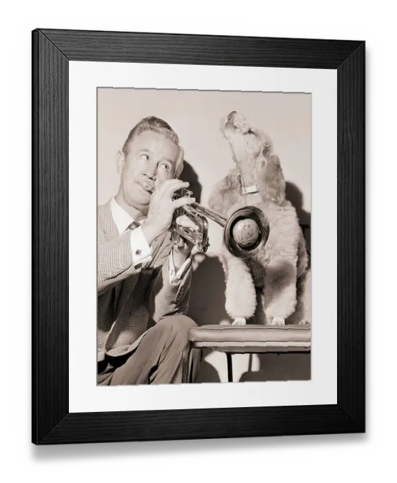Framed Print : Clyde Mccoy Playing Trumpet with His Dog