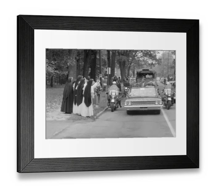 Framed Print : John F. Kennedy in Motorcade with Nuns Nearby Framed Print : John F. Kennedy in Motorcade with Nuns Nearby