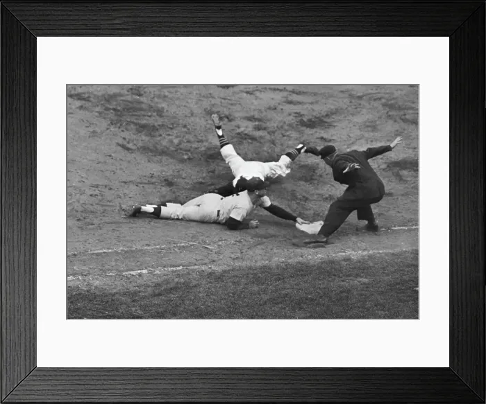 Framed Print : Mickey Mantle Slides And Is Safe Framed Print : Mickey Mantle Slides And Is Safe