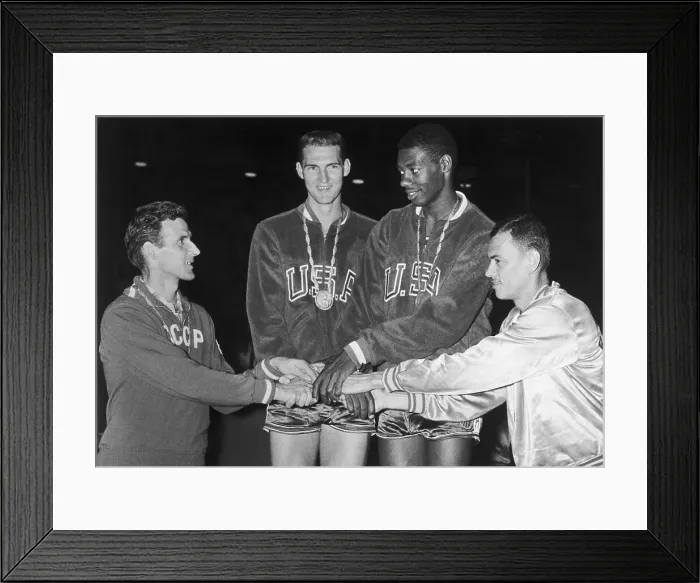 Framed Print : Men Congratulating Oscar Robertson and Jerry West Framed Print : Men Congratulating Oscar Robertson and Jerry West