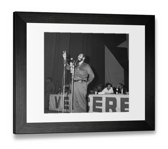 Framed Print : Fidel Castro Giving Victory Sign During Speech Framed Print : Fidel Castro Giving Victory Sign During Speech