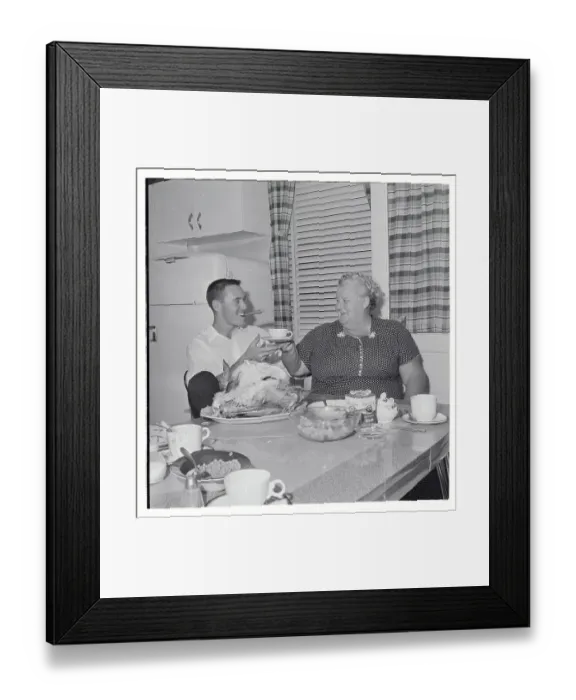 Framed Print : Baseball Player with his Mother in the Kitchen Framed Print : Baseball Player with his Mother in the Kitchen