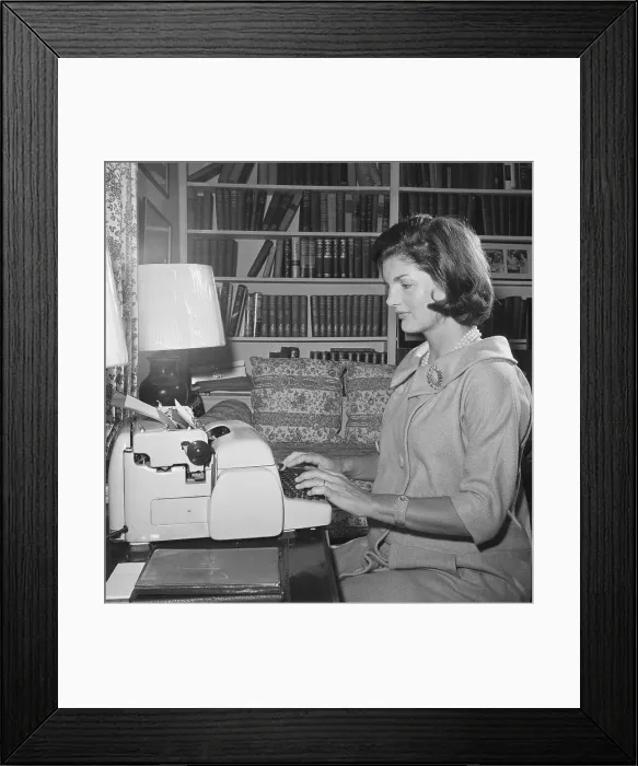 Framed Print : Jacqueline Kennedy Typing Weekly Column Framed Print : Jacqueline Kennedy Typing Weekly Column