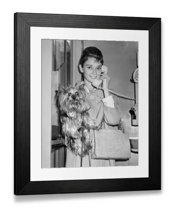 Framed Print : Audrey Hepburn Talking on the Phone Framed Print : Audrey Hepburn Talking on the Phone