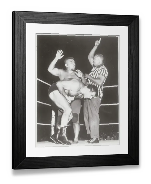 Framed Print : Boxer Archie Moore as Referee to Wrestlers Framed Print : Boxer Archie Moore as Referee to Wrestlers