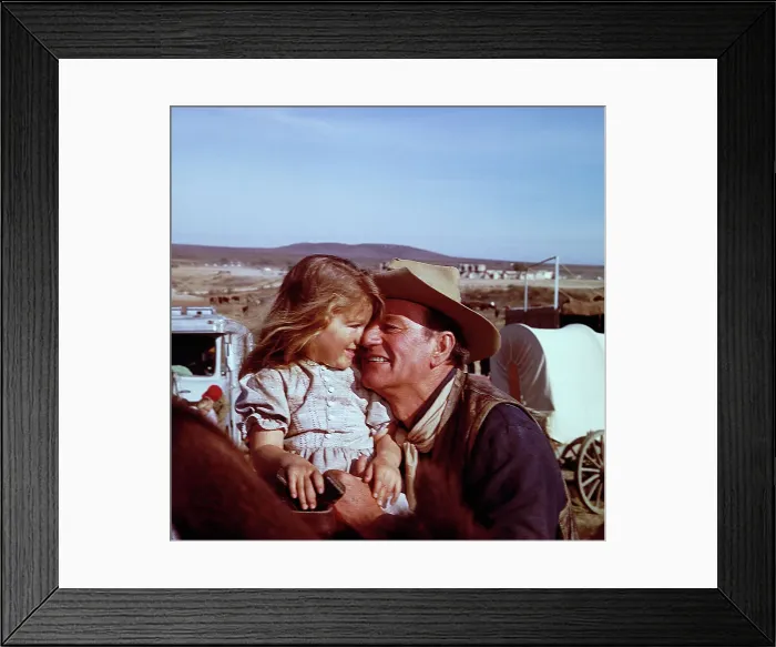 Framed Print : John Wayne and Daughter Aissa on Movie Set Framed Print : John Wayne and Daughter Aissa on Movie Set