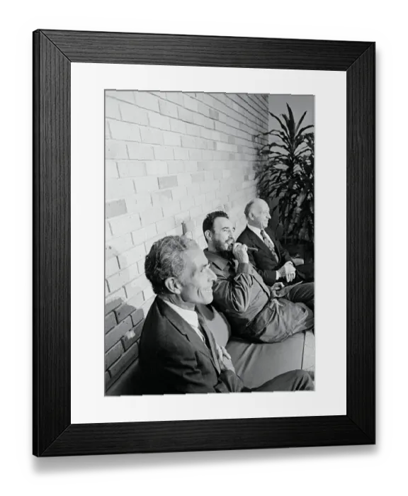 Framed Print : Fidel Castro Smiling and Smoking Cigar in Between American Delegates Framed Print : Fidel Castro Smiling and Smoking Cigar in Between American Delegates