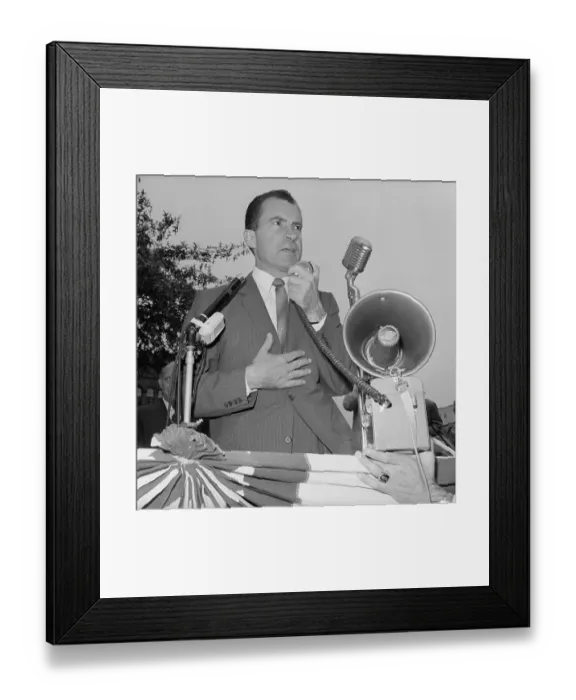 Framed Print : Richard Nixon Speaking Through Megaphone Framed Print : Richard Nixon Speaking Through Megaphone