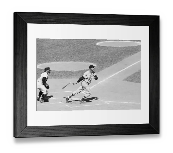 Framed Print : Ted Williams Drops Bat After Hitting Ball Framed Print : Ted Williams Drops Bat After Hitting Ball
