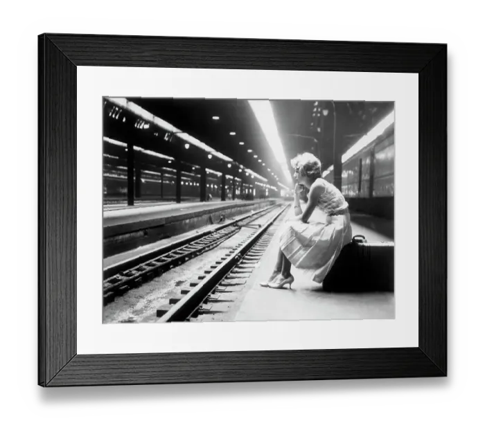 Framed Print : Teenage Girl Waiting for Train Framed Print : Teenage Girl Waiting for Train