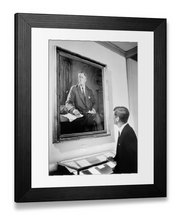 Framed Print : John F. Kennedy Observing a Large Portrait of Franklin D. Roosevelt Framed Print : John F. Kennedy Observing a Large Portrait of Franklin D. Roosevelt