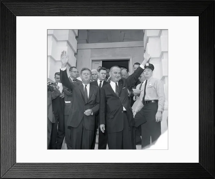 Framed Print : John F. Kennedy and Lyndon Johnson Waving From Capitol Building Framed Print : John F. Kennedy and Lyndon Johnson Waving From Capitol Building