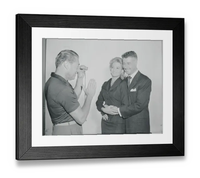 Framed Print : Director Vincent Sherman with Actor Don Ameche and Costar Framed Print : Director Vincent Sherman with Actor Don Ameche and Costar