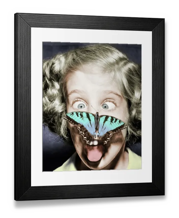 Framed Print : Butterfly Perched on Girl's Nose Framed Print : Butterfly Perched on Girl's Nose