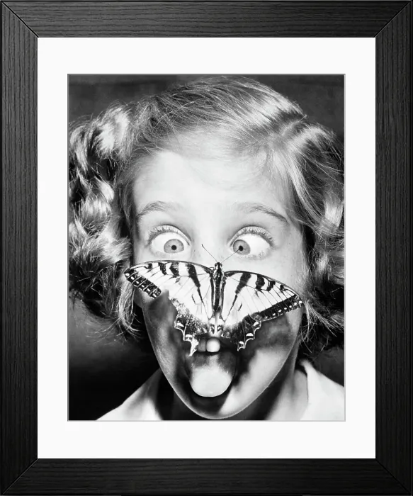 Framed Print : Butterfly Perched on Girl's Nose Framed Print : Butterfly Perched on Girl's Nose