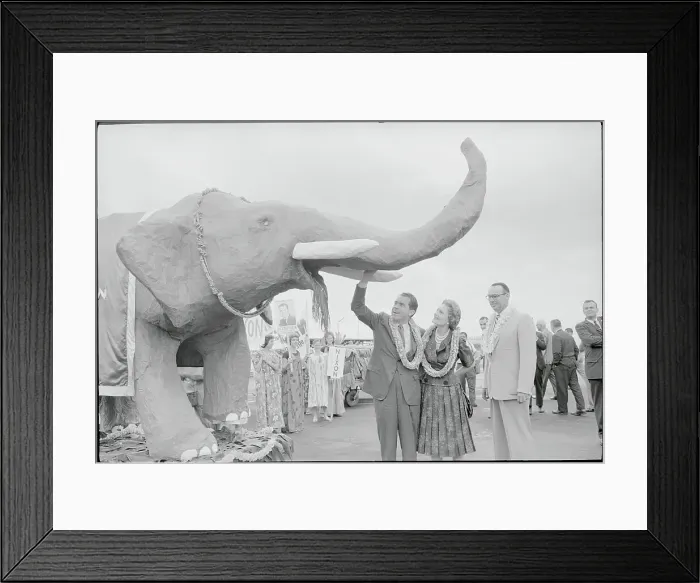 Framed Print : Richard and Pat Nixon Examining Elephant Replica While on Campaign Trail Framed Print : Richard and Pat Nixon Examining Elephant Replica While on Campaign Trail